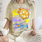 Unisex Cartoon Turtle Lobster Printed Washed Tee