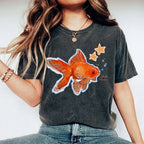 Unisex Goldfish Printed Washed Tee