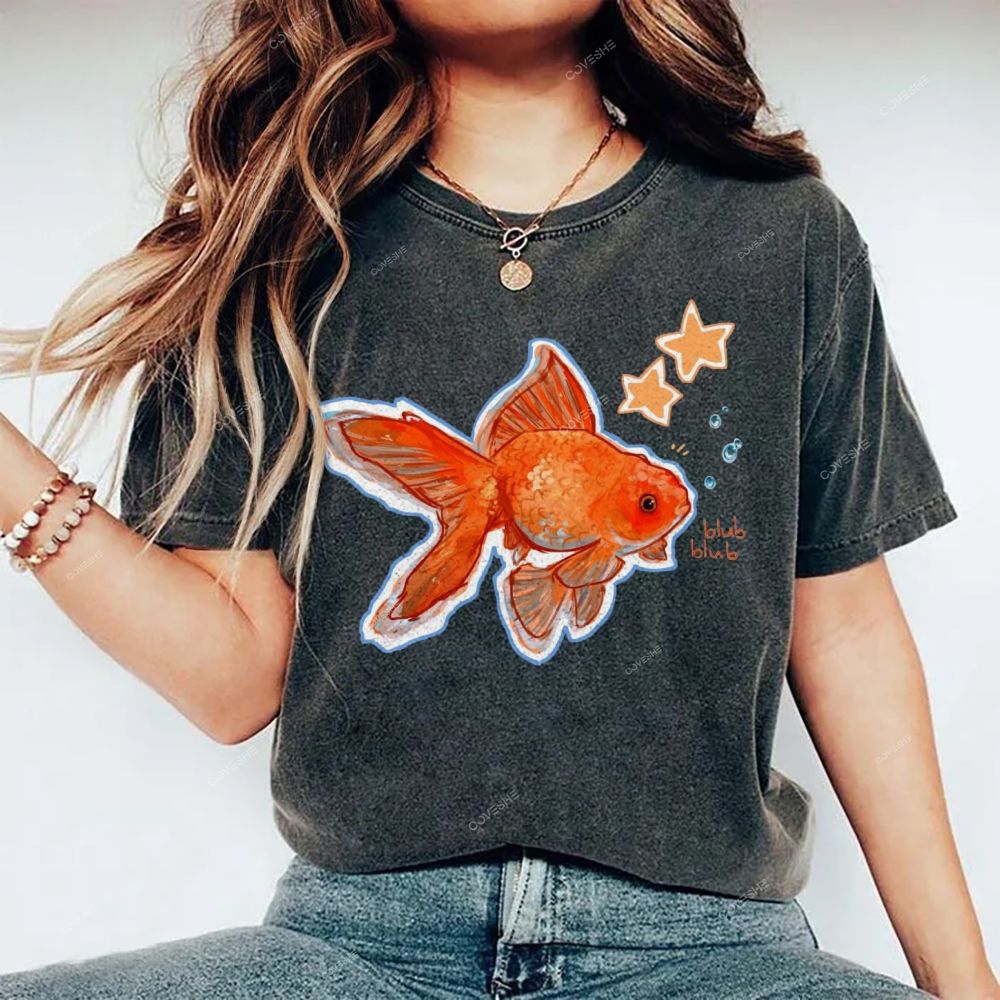 Unisex Goldfish Printed Washed Tee
