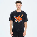 Unisex Goldfish Printed Washed Tee