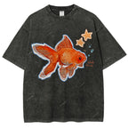 Unisex Goldfish Printed Washed Tee