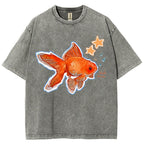 Unisex Goldfish Printed Washed Tee