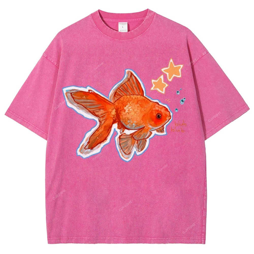 Unisex Goldfish Printed Washed Tee