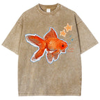 Unisex Goldfish Printed Washed Tee