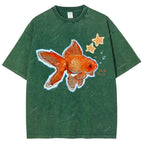 Unisex Goldfish Printed Washed Tee