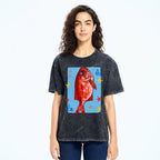 Unisex Red Fish Printed Washed Tee
