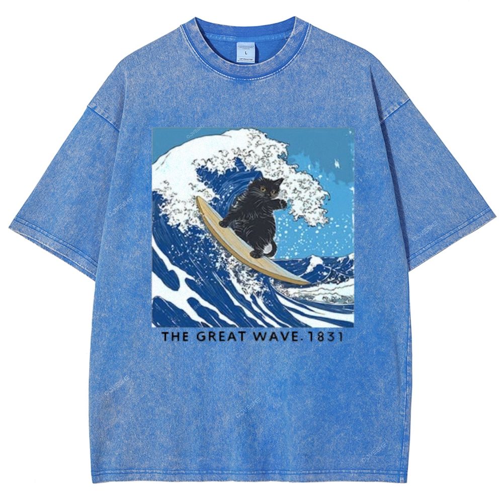 Unisex The Great Wave Printed Washed Tee