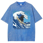 Unisex The Great Wave Printed Washed Tee