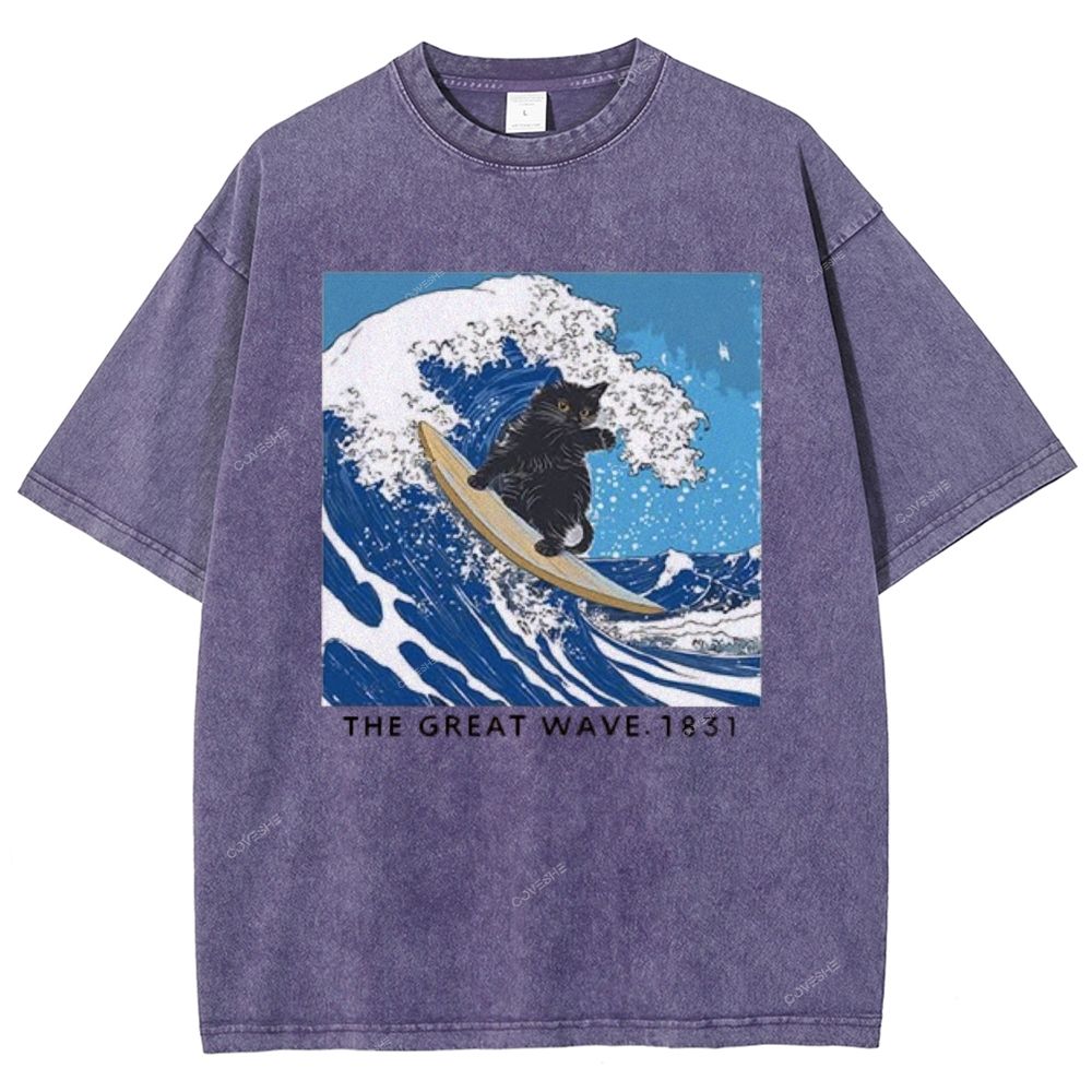 Unisex The Great Wave Printed Washed Tee