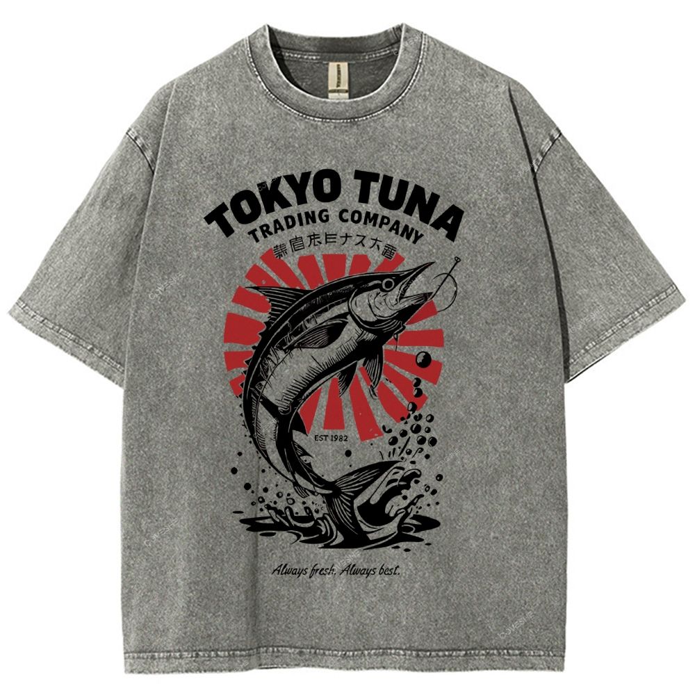 Unisex Fishing Activities Printed Washed Tee