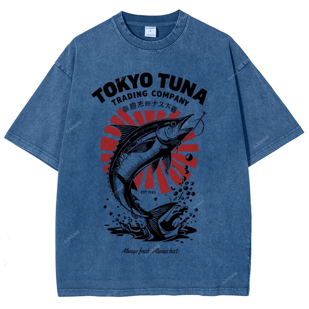 Unisex Fishing Activities Printed Washed Tee