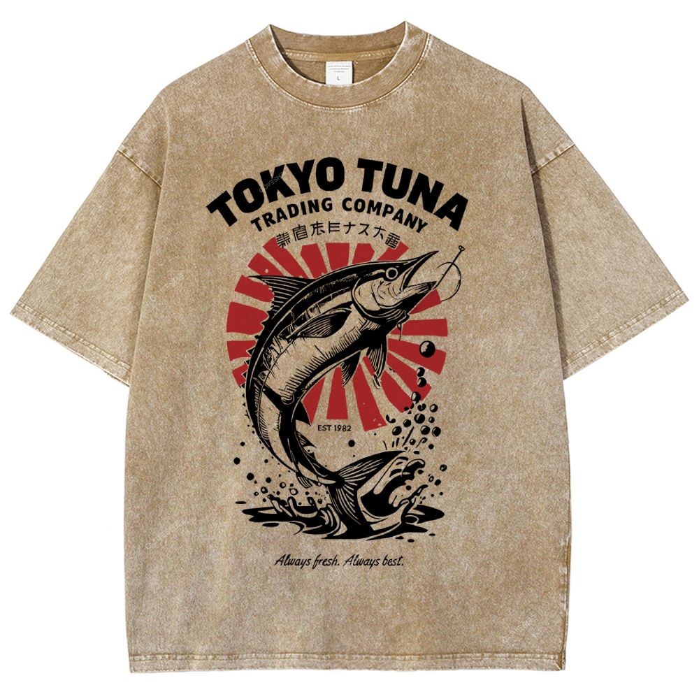 Unisex Fishing Activities Printed Washed Tee
