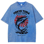Unisex Fishing Activities Printed Washed Tee