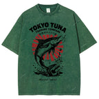 Unisex Fishing Activities Printed Washed Tee