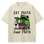 Unisex Eat Pasta Jump Fasta Printed Washed Tee