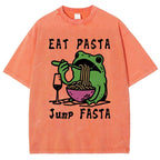 Unisex Eat Pasta Jump Fasta Printed Washed Tee