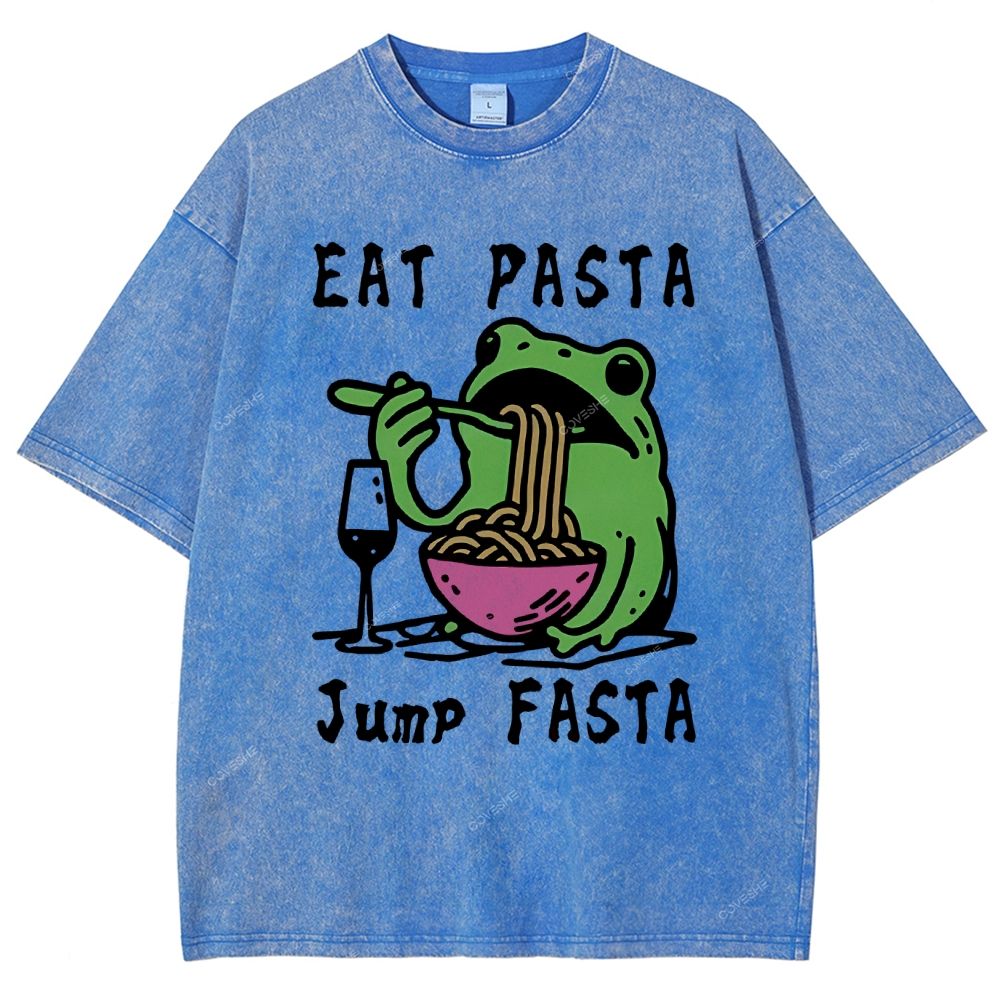 Unisex Eat Pasta Jump Fasta Printed Washed Tee