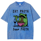Unisex Eat Pasta Jump Fasta Printed Washed Tee