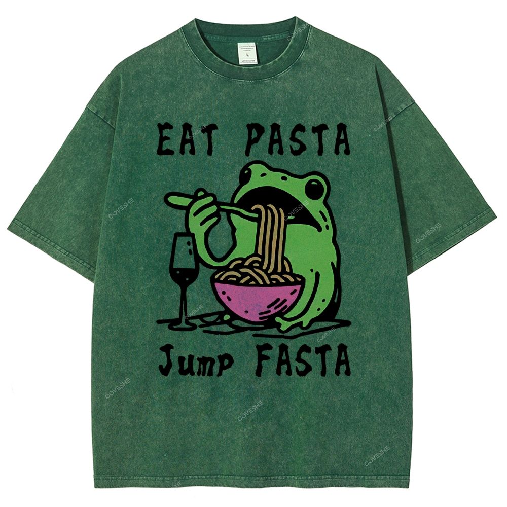 Unisex Eat Pasta Jump Fasta Printed Washed Tee