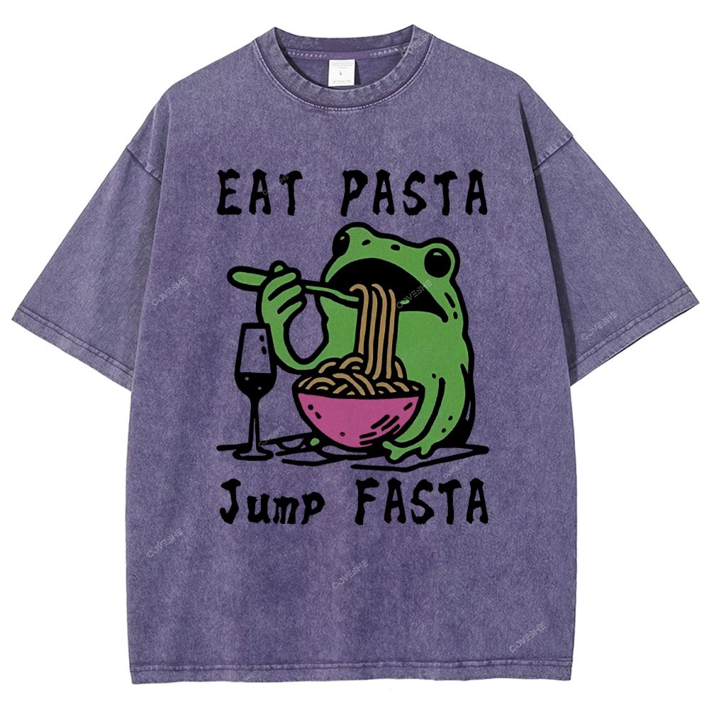 Unisex Eat Pasta Jump Fasta Printed Washed Tee