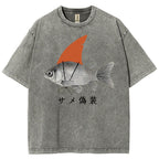 Unisex Fish Disguise Printed Washed Tee