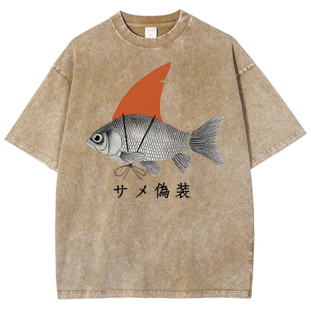 Unisex Fish Disguise Printed Washed Tee