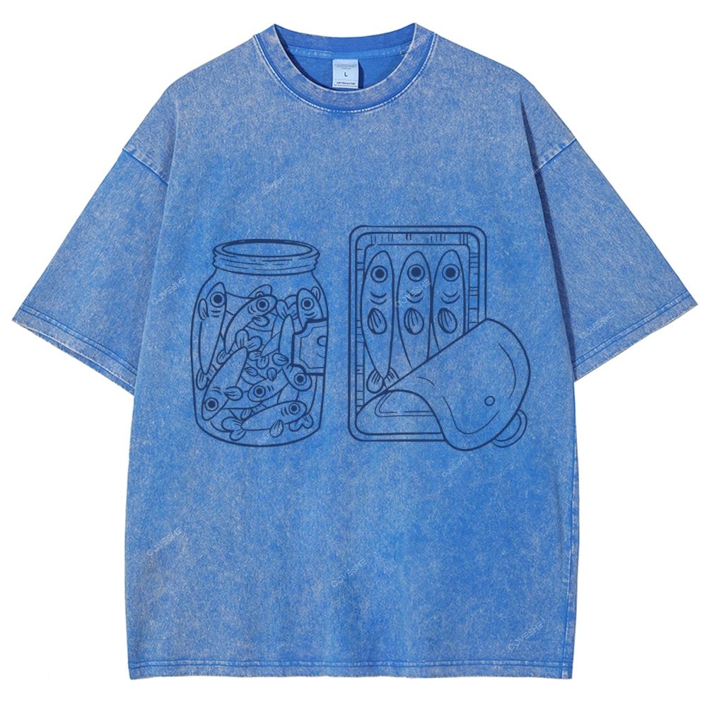 Unisex Sardine Can Printed Washed Tee