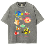 Unisex Birthday Fish Printed Washed Tee