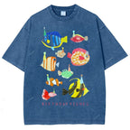 Unisex Birthday Fish Printed Washed Tee