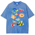 Unisex Birthday Fish Printed Washed Tee