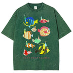 Unisex Birthday Fish Printed Washed Tee