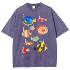 Unisex Birthday Fish Printed Washed Tee