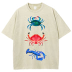 Unisex Artistic Crab Lobster Printed Washed Tee