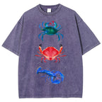 Unisex Artistic Crab Lobster Printed Washed Tee