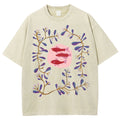 Unisex Flower Fish Printed Washed Tee