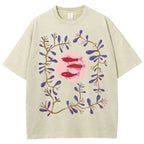 Unisex Flower Fish Printed Washed Tee