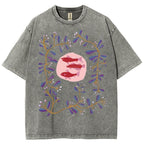 Unisex Flower Fish Printed Washed Tee