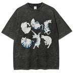 Unisex Cat Printed Washed Tee