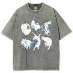 Unisex Cat Printed Washed Tee