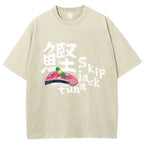 Unisex Japanese Sushi Printed Washed Tee