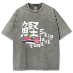 Unisex Japanese Sushi Printed Washed Tee