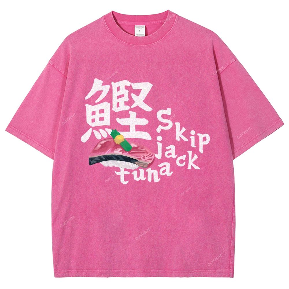 Unisex Japanese Sushi Printed Washed Tee