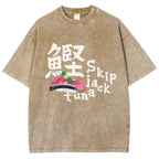 Unisex Japanese Sushi Printed Washed Tee