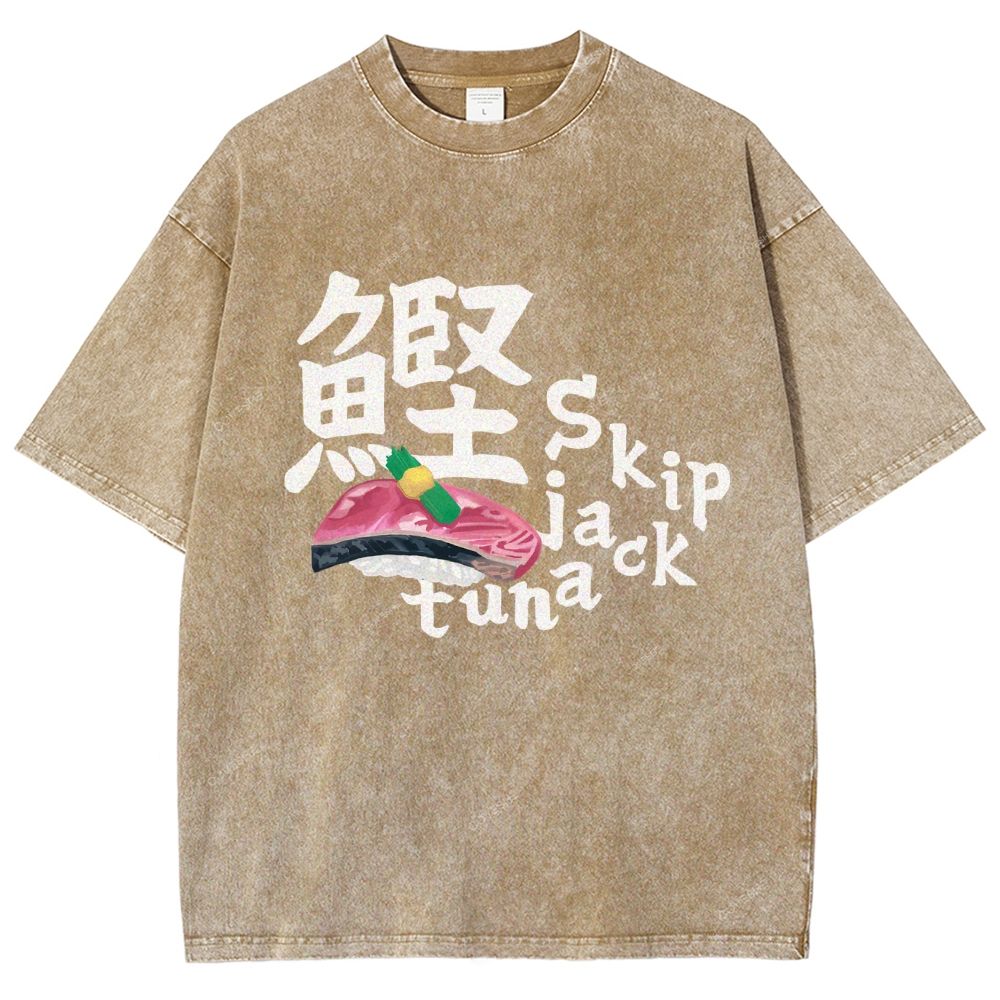 Unisex Japanese Sushi Printed Washed Tee