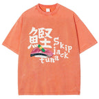 Unisex Japanese Sushi Printed Washed Tee