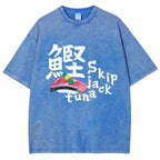 Unisex Japanese Sushi Printed Washed Tee