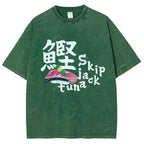 Unisex Japanese Sushi Printed Washed Tee
