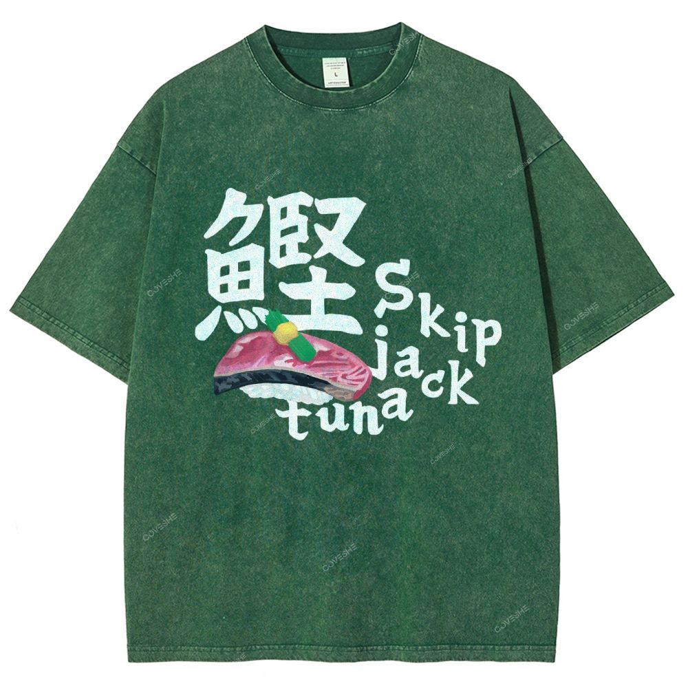 Unisex Japanese Sushi Printed Washed Tee