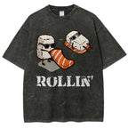 Unisex Japanese Sushi Printed Washed Tee