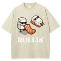 Unisex Japanese Sushi Printed Washed Tee